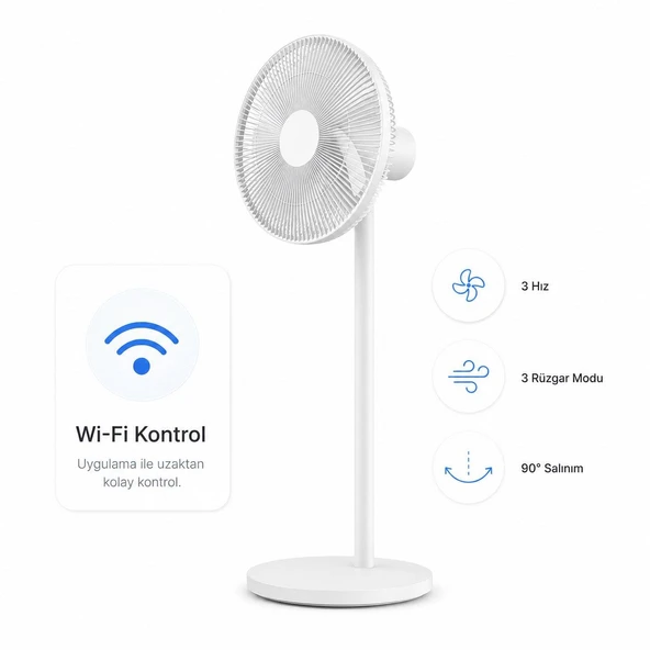 Xiaomi Akıllı ayaklı vantilatör beyaz 38 W, Wi-Fi kontrol, 7 kanatlı güçlü hava akışı, sessiz çalışma, zamanlayıcı ve ev-ofis günlük kullanım için taşınabilir serinlik ürün görseli 1