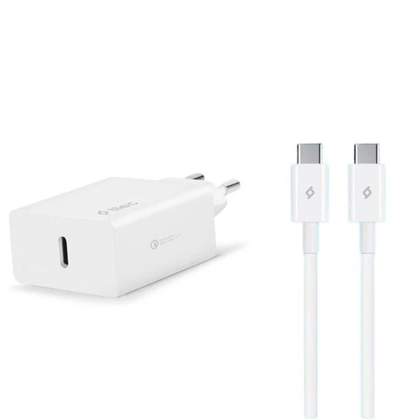 Ttec 20W PD Type C Girişli Şarj Adaptörü ve 1.2 Metre 65W  Type C Şarj Kablosu, Akım ve Isı Korumalı ürün görseli 1