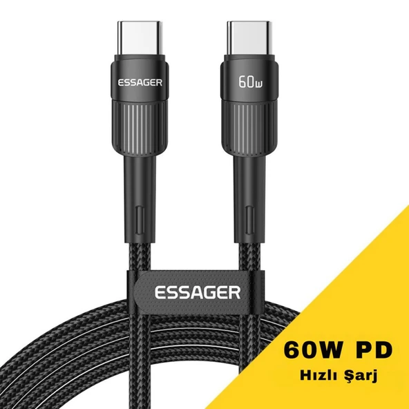 Essager 1 Metre 60W PD Type C To Type C Şarj Kablosu, Akım, Isı ve Güç Korumalı Ultra Sağlam Kablo ürün görseli 1