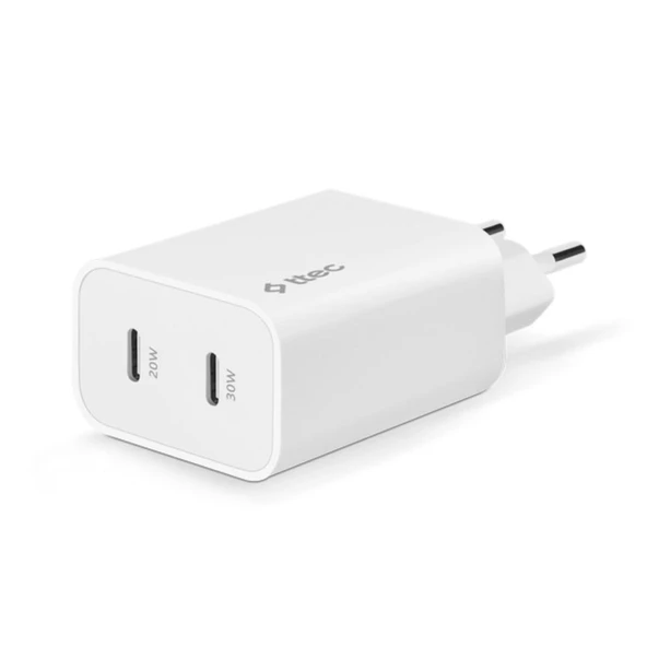 Ttec Gan 50W 2x PD Type C Girişli Süper Hızlı Şarj Aleti, Isı ve Akım Korumalı Şarj Adaptörü Başlığı ürün görseli 1