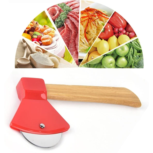 Pizza Kesici - Balta Tasarımlı - Ahşap Saplı - Paslanmaz Çelik Bıçaklı ürün görseli 1