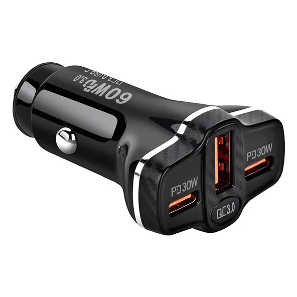 Polham Süper Hızlı 78W 1xUSB ve 2x PD Type-C Araç Şarj Cihazı, 12/24V Çakmaklık Akım ve Isı Korumalı ürün görseli 1