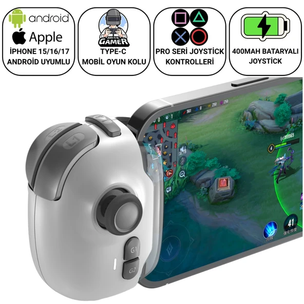 Polham iOS & Android Uyumlu Type-C Mobil Oyun Kolu | Pro Joystick | 400mAh Bataryalı Gamepad, Tak Çalıştır ürün görseli 1