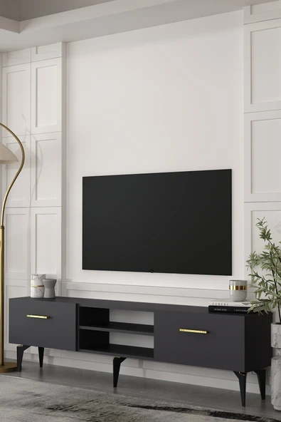 Dekortis Home Dekor 180DHDTSR2AA EROS TV SEHPASI,ÜNİTESİ ANTRASİT-ALTIN ürün görseli 1