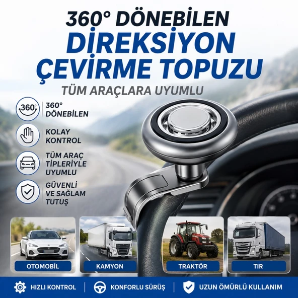 Polham 360 Derece Dönebilen Direksiyon Çevirme Topuzu – Tüm Araçlarla Uyumlu, Kamyon, Tır, Traktör, Direksiyon Çevirme Topuzu ürün görseli 1