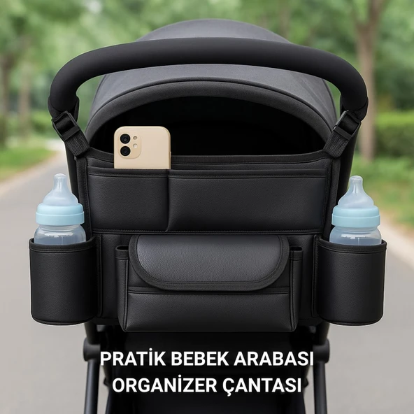 Polham Pratik 8 Bölmeli Çok Fonksiyonlu Bebek Arabası İçin Organizer Çanta, Biberen, Bez, Telefon Tutucu Çanta ürün görseli 1