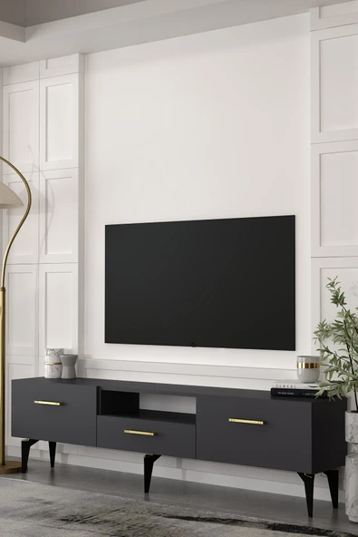 Dekortis Home Dekor 180DHDTSÇ2AA EROS TV SEHPASI,ÜNİTESİ ANTRASİT-ALTIN ürün görseli 1