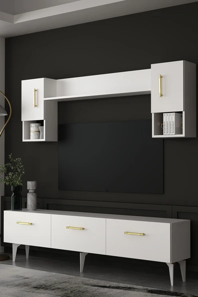 Dekortis Home Dekor 180DHDTÜ2BA EROS TV ÜNİTESİ TAKIMI BEYAZ-ALTIN ürün görseli 1