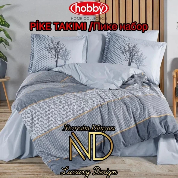 Hobby Poplin Pike Takımı Çift Kişilik Tanya İndigo ürün görseli 1