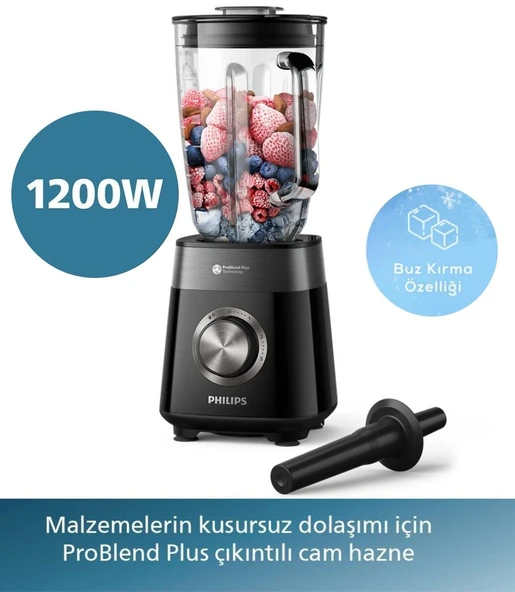 Philips 5000 Serisi Blender 1200W, ProBlend Plus Teknolojisi, 2 Lt Kapasiteli Cam Hazne, 3 hız ve darbe özelliği ürün görseli 1