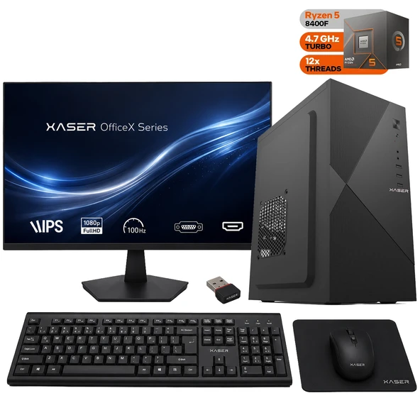 Xaser OfficeX170 Ryzen 5 8400F 16GB DDR5 Ram 512GB M.2 SSD GT610 Ekran Kartı 27" Monitör Ofis Bilgisayarı ürün görseli 1