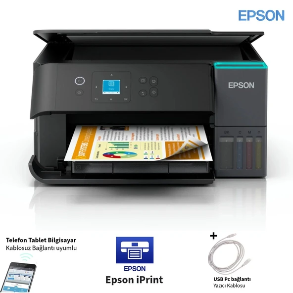 Epson Renkli Tanklı Yazıcı Otomatik Çift Taraflı Baskı Wi-Fi Wi-Fi Direct USB Bağlantılı Mürekkep Püskürtmeli Çok Fonksiyonlu LCD Ekranlı AirPrint Destekli Ev ve Ofis Tipi Ekonomik Dupleks Yazıcı ürün görseli 1