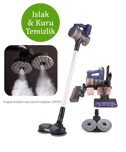 Arnica Soğuk Buhar Teknolojisi Solara Pro Mop Islak Kuru 120 Dakika Çift Bataryalı Şarjlı Dikey Süpürge ET13470 ürün görseli 1