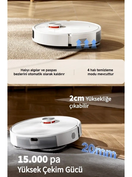 Xiaomi 15000Pa Güçlü Emiş Robot Süpürge Uzatılabilir Mop Kolu Döner Paspas Akıllı Lazer Navigasyonlu ürün görseli 1