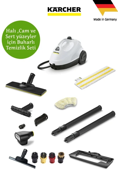 Karcher Sc 2 Easyfix Super Kit Buharlı Temizlik 1500W 3.2 Bar Cam Başlığı Yedek Temizlik Seti Halı Sert Zemin Kimyasalsız Hijyenik Hızlı Isınan Profesyonel Ev Tipi Buhar Makinesi Almanya Menşeli ürün görseli 1
