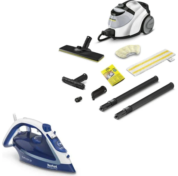 Karcher Sc 5 Easyfix Iron Plug Buharlı Temizlik Makinesi 2200W 4.2 Bar Tefal FV5770 Buharlı Ütü Hediyeli Cam Halı Sert Zemin Kimyasalsız Hijyenik Profesyonel Ev Tipi Buhar Seti Resmi Garantili ürün görseli 1