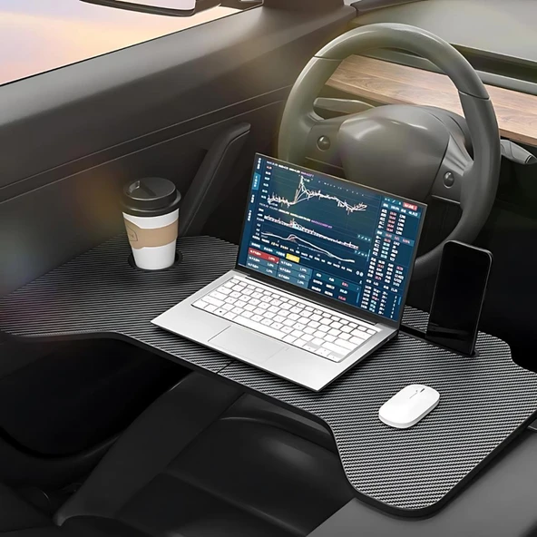 Polham 70x40 CM Tesla Model ve Model Y İle Uyumlu Araç İçi Masa,Bardaklıklı Yemek ve Çalışma Tepsisi ürün görseli 1
