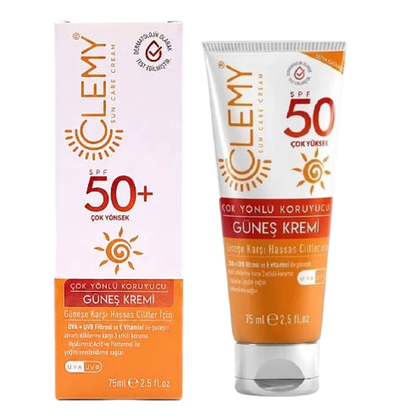 Clemy Çok Yönlü Koruyucu Güneş Kremi Güneşe Karşı Hassas Ciltler İçin SPF50+ 75 ml ürün görseli 1