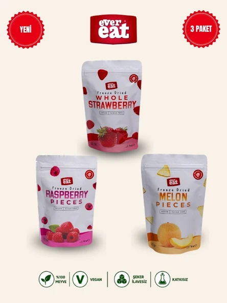 Evereat Çilek-Frambuaz-Kavun Freeze Dry Meyve Cipsi 3'lü Paket Gurme Atıştırmalık ürün görseli 1