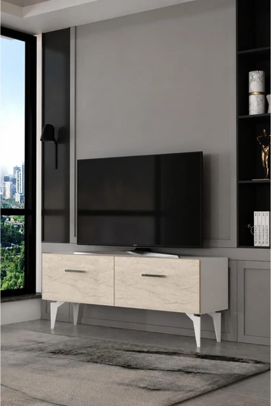 Dekortis Home Dekor 120DHDTS2BTG EROS TV SEHPASI BEYAZ-TRAVERTEN-GÜMÜŞ ürün görseli 1