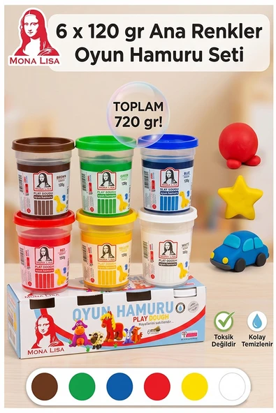 Oyun Hamuru 6 Renk 720gr 1 Paket Monalisa 6 lı Oyun Hamuru Kurumaya Karşı Dirençli Okul Öncesi Kreş Yumuşak Dokulu ürün görseli 1
