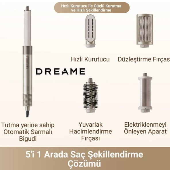 Dreame Airstyle Gold Yüksek Kaliteli Saç Şekillendirme Seti, Çok Başlıklı Sistem, 3 Kademeli Hız Kon ürün görseli 1