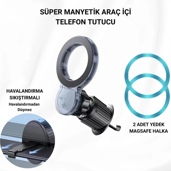Polham Pro Süper Manyetik Araç İçi Telefon Tutucu, Havalandırma Sıkıştırmalı Stabil Telefon Tutucu ürün görseli 1