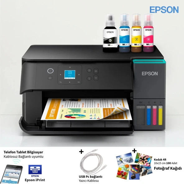 Epson Kablosuz Renkli Tanklı Yazıcı Dubleks Baskı Fotokopi Tarayıcı Özellikli Wi-Fi Direct Destekli Düşük Maliyetli Mürekkep Tankı Teknolojili Renkli LCD Ekranlı Akıllı Dupleks Yazıcı ürün görseli 1