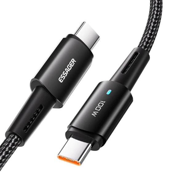 Essager 100W 5A Type C To Type C Süper Hızlı Şarj ve Data Kablosu, Kopmaz Örgü Tipi Süper Dayanıklı Kablo ürün görseli 1