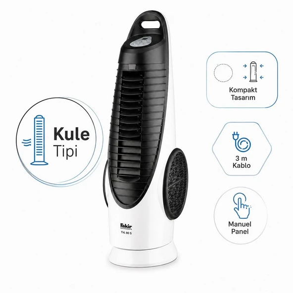 Fakir Kule tipi vantilatör beyaz 90 W, uzaktan kumandalı, 3 hız ayarlı, 8 saat zamanlayıcılı, oda sıcaklık göstergeli ve geniş salınımlı serin kullanım çözümü ürün görseli 1