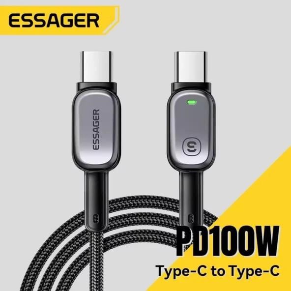 Essager Type-C to Type-C Kablo 1 Metre | PD 100W Hızlı Şarj ve Data Transfer, Akıllı Akım ve Pil Korumalı Kablo ürün görseli 1