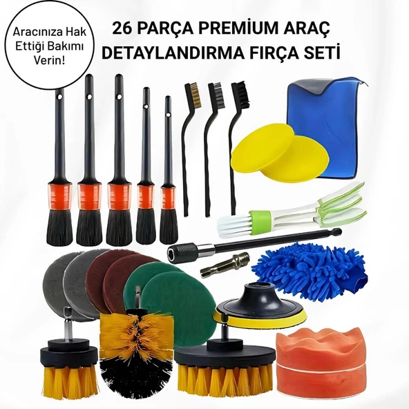 Polham Premium 26 Parça Ful+Ful Profesyonel Araç Detaylı Temizlik Seti, Matkap Uçlu Ultra Sağlam Tam Set ürün görseli 1