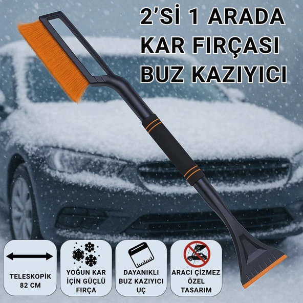 Polham 82CM Uzayabilen Teleskopik Otomobil Buz Kazıyıcı Fırça, Araç Kar Temizleme Çekpası, Kar Küreyici ürün görseli 1