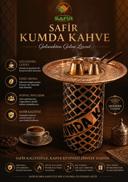 SAFİR TABURE KUMDA KAHVE BAKIR YÜKSEK BOY KUMDA KAHVE MAKİNESİ BAKIR TEPSİLİ BAKIR KUMDA KAHVE STANDI SAFİR GOLD ürün görseli 1