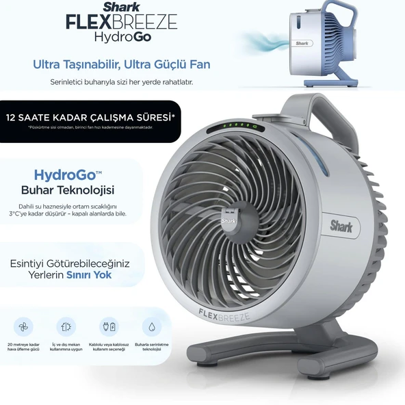 Shark Taşınabilir buharlı mini fan & vantilatör açık gri ton, kablosuz şarjlı kullanım, 5 hız, 150 ml su haznesi ve dış mekan için günlük kullanıma uygun sessiz kompakt serinletici fan ürün görseli 1