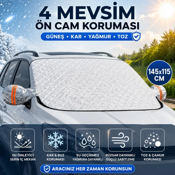 Polham 145x115 CM Tüm Araçlara Uyumlu Ön Cam Isı Önleyici Güneşlik, Su, Rüzgar, Çamur Geçirmez Ön Cam Brandası ürün görseli 1