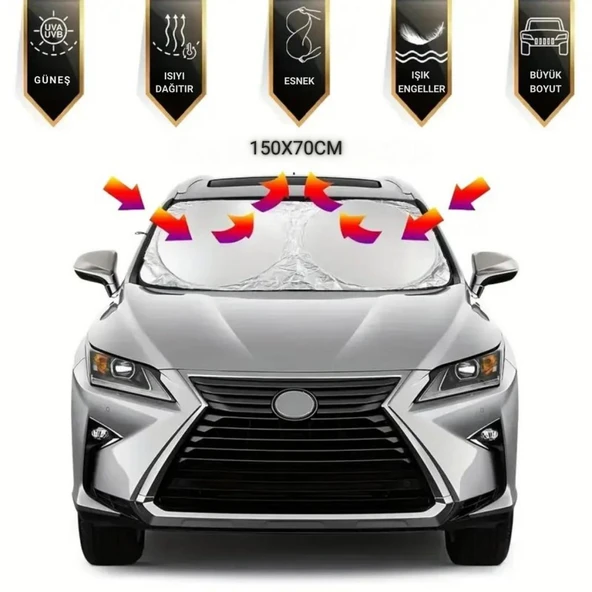 Polham 150x70 CM Universal Araç İçi Ön Cam Güneş Koruyucu Branda, Sedan, Suv ve Hatchback Uyumlu, UV Engelleyici ürün görseli 1