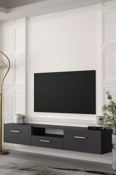 Dekortis Home Dekor 180DHDTDAÇ2AA EROS DUVARA MONTE TV SEHPASI,ÜNİTESİ ANTRASİT-ALTIN ürün görseli 1
