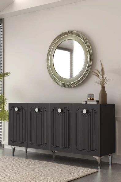 Dekortis Home Dekor 150DHDK3AG HERA LAZER DESENLİ KONSOL ve TV SEHPASI, ÜNİTESİ ANTRASİT-GÜMÜŞ ürün görseli 1