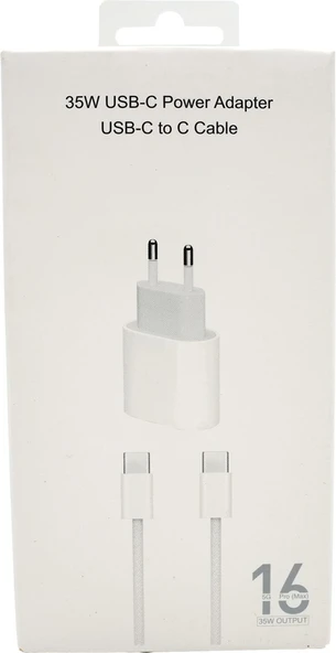 İphone 16 USB-C 35W Güç Adaptörü ve USB-C to C Kablo Seti Hızlı Şarj Destekli ürün görseli 1