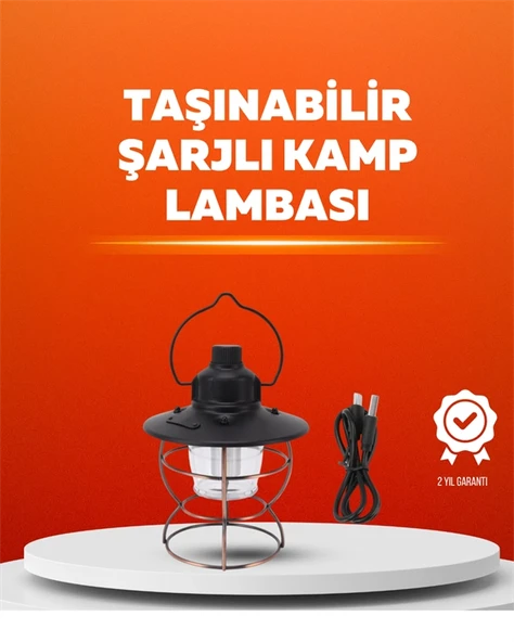 4 Fonksiyonlu Dekoratif Kamp Lambası – Tungsten Ampul, USB Çıkışlı ürün görseli 1