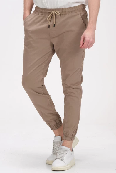 Erkek Slim Fit Paçası ve Beli Lastikli Pamuklu Jogger Pantolon - Resim 4