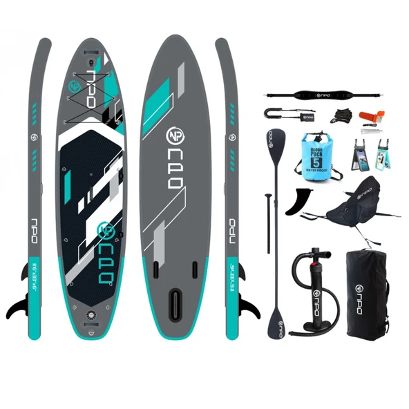 NPO Aqua Gray 350x84x15cm Şişme Military SUP Paddle Board 196kg Kürek Pompa Çanta Koltuklu Full Set ürün görseli 1