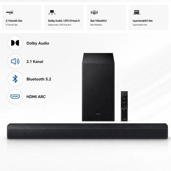 Samsung Bluetooth 300Waat 2.1 Kanal Soundbar & Ev Sinema Sistemi Bluetooth+HDMI ARC+Optik ürün görseli 1