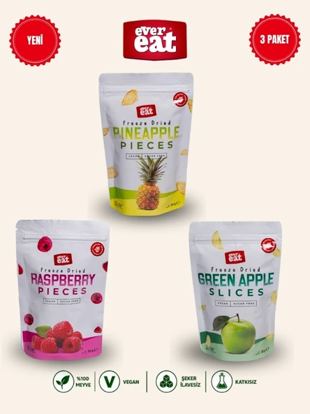 Evereat Ananas-Frambuaz-Elma Freeze Dry Meyve Cipsi 3'lü Paket Gurme Atıştırmalık ürün görseli 1