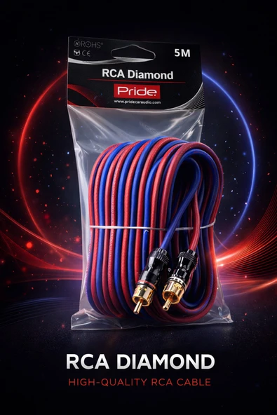 PRIDE Diamond 5 Metre %100 OFC Bakır RCA Kablo 2 Kanal 2RCA-2RCA Amfi Ses Sistemi Bağlantı Kablosu ürün görseli 1