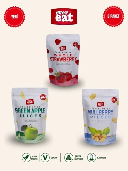 Evereat Çilek-Elma-Dut Freeze Dry Meyve Cipsi 3'lü Paket Gurme Atıştırmalık ürün görseli 1