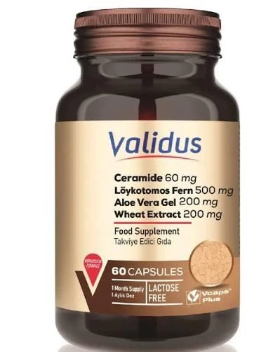Validus Ceramide 60 mg + Löykotomos Fern 500 mg + Aloe Vera Gel 200 mg + Wheat Extract 200 mg 60 Kapsül ürün görseli 1