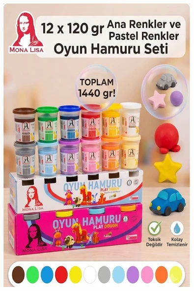Oyun Hamuru 12 Renk 1 Paket Monalisa 12 li Ana ve Pastel Oyun Hamuru Kurumaya Karşı Dirençli Okul Öncesi Kreş Yumuşak ürün görseli 1