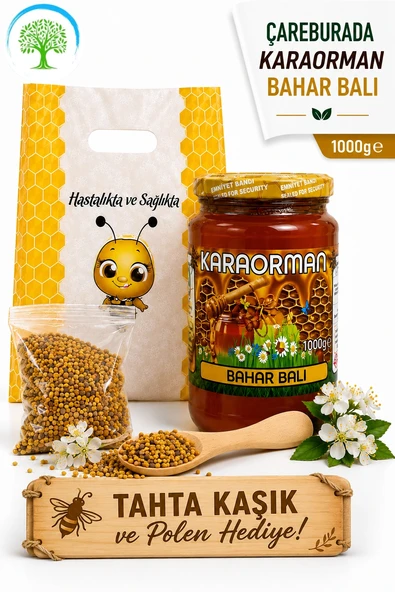 Karaorman Bahar Balı 1000g | Tahta Kaşık ve Polen Hediye ürün görseli 1